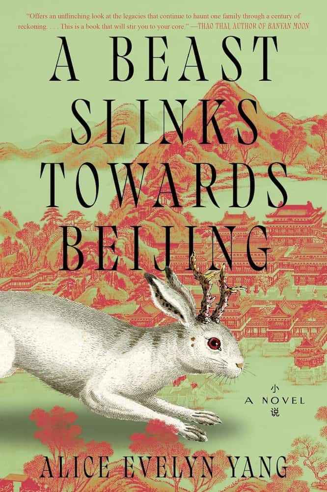 Book cover of 'A Beast Slinks Towards Beijing' with a rabbit illustration and traditional Chinese design.