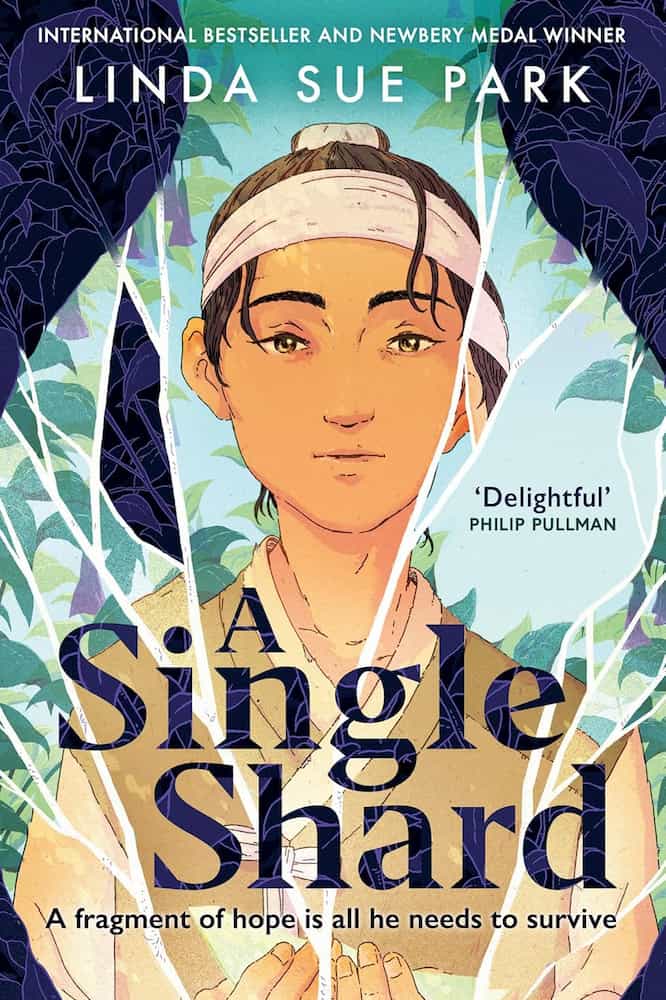 Book cover of 'A Single Shard' by Linda Sue Park with a stylized illustration of a young girl.