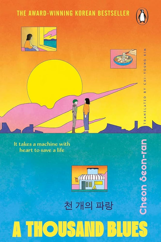 Book cover of 'A Thousand Blues' with a colorful illustration and text.