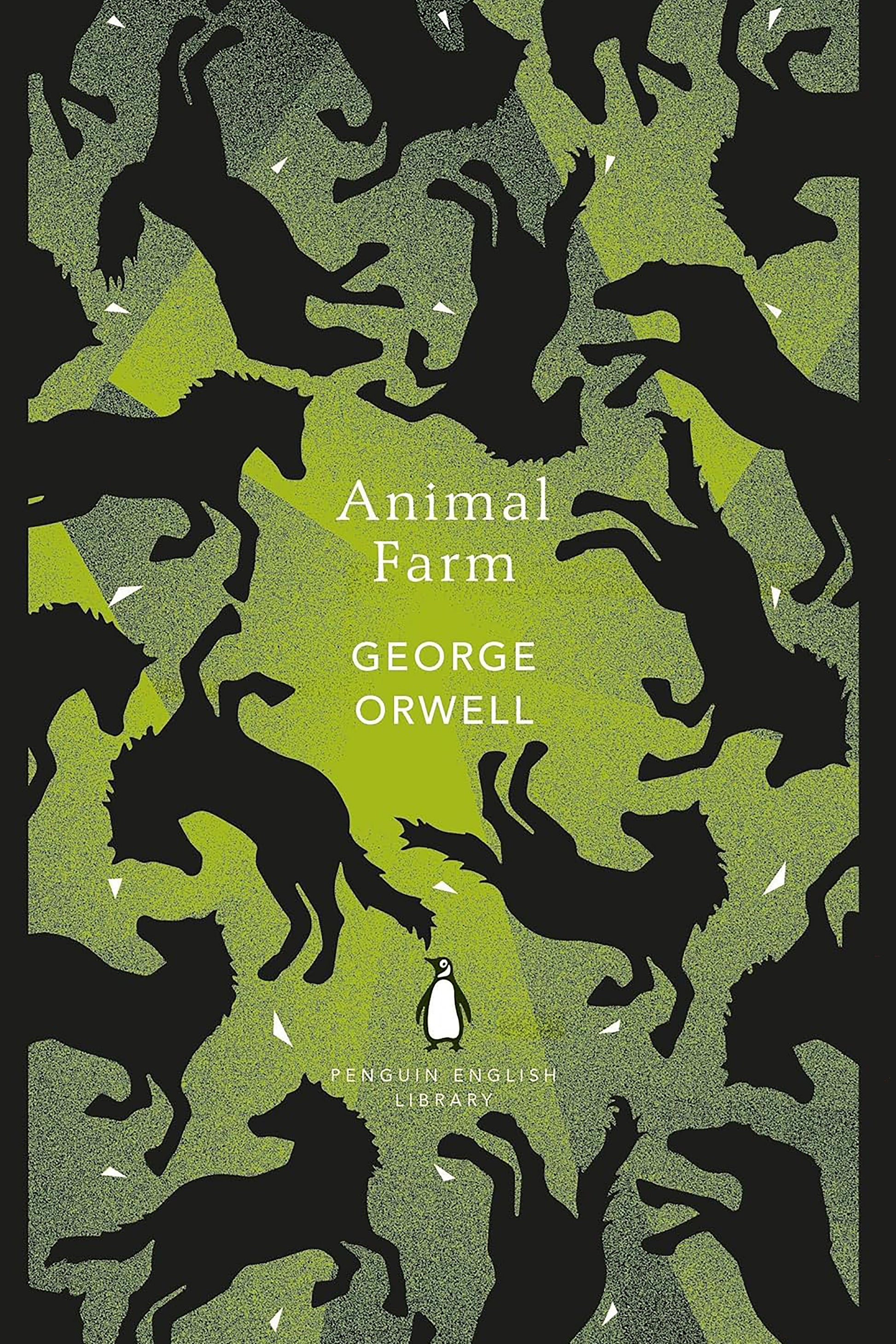 Book cover of 'Animal Farm' by George Orwell with green and black design