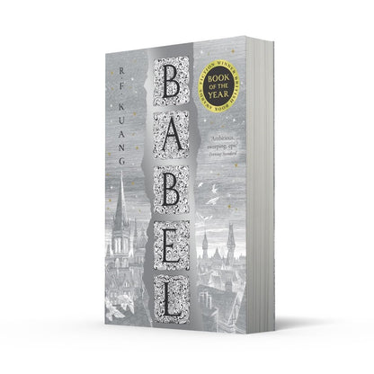 Book cover of 'Babel' by R.F. Kuang with decorative text and cityscape illustration.
