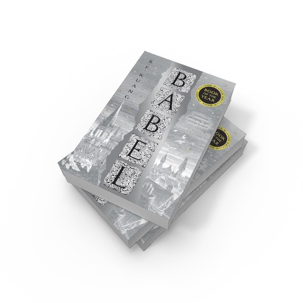 Book cover of 'Babel' by R.F. Kuang with decorative text and cityscape illustration.