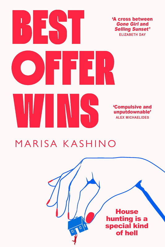 Book cover of 'Best Offer Wins' by Marisa Kashino with a red and blue illustration.