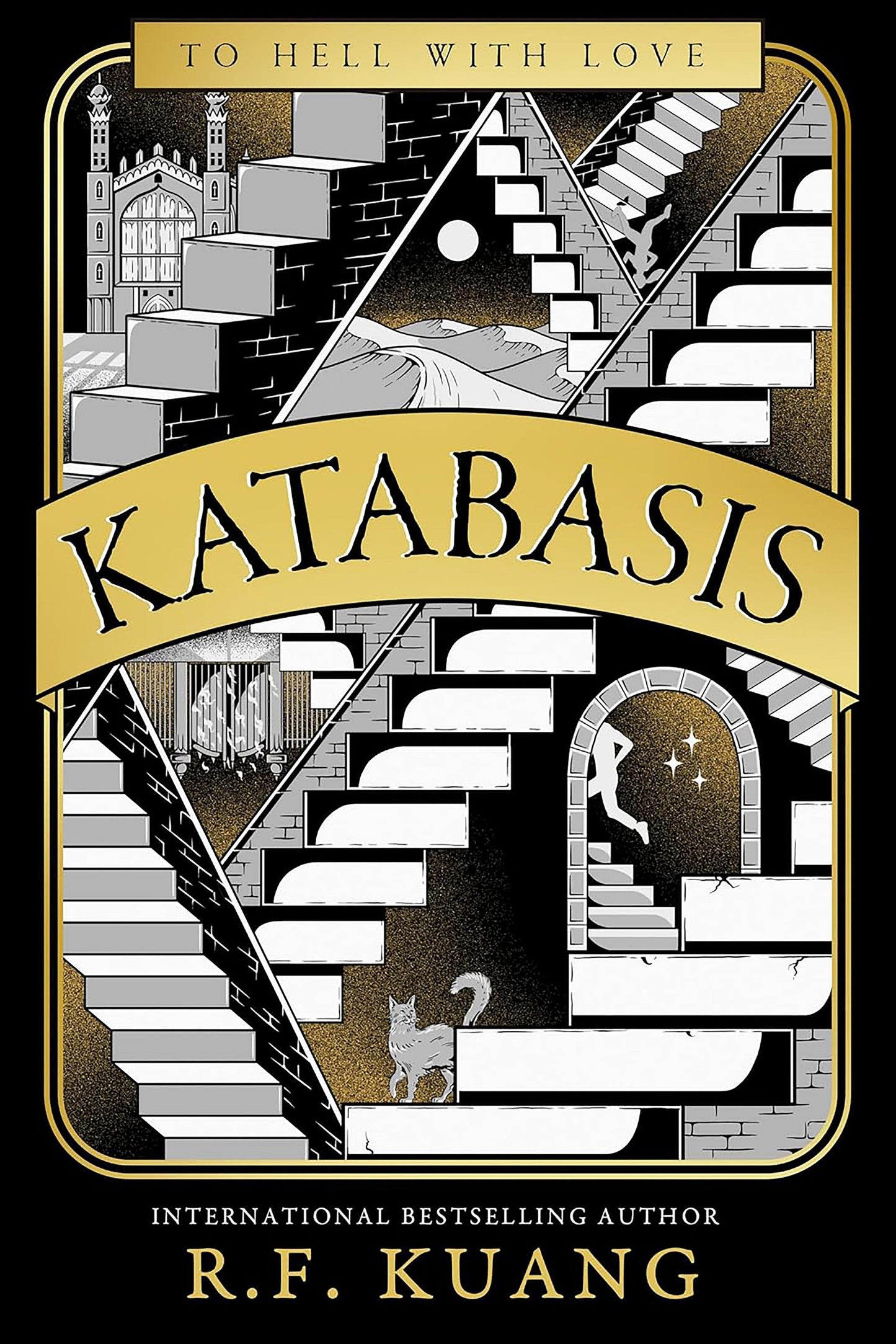 Book cover of 'Katabasis' with stylized architecture and text