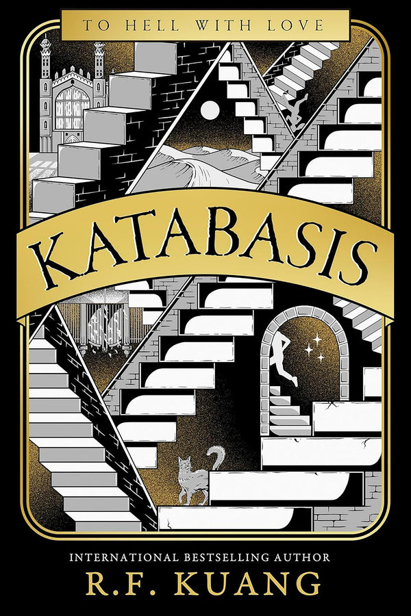 Book cover of 'Katabasis' with stylized architecture and text