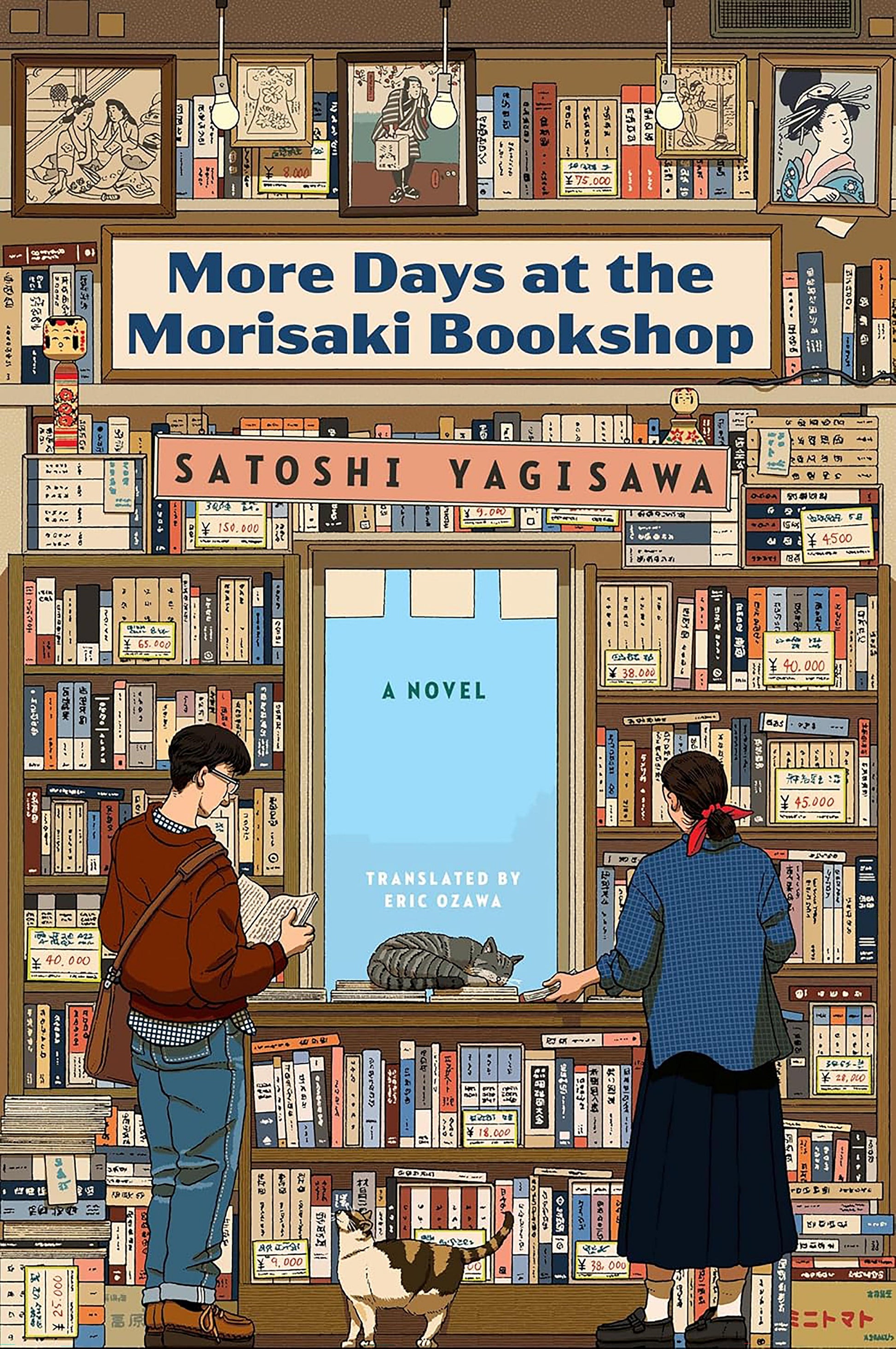 Book cover of 'More Days at the Morisaki Bookshop' with two people in a bookshop.