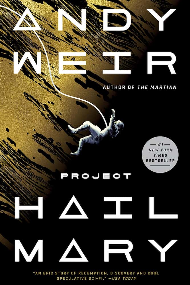 Book cover of 'Project Hail Mary' by Andy Weir with a gold and black design.