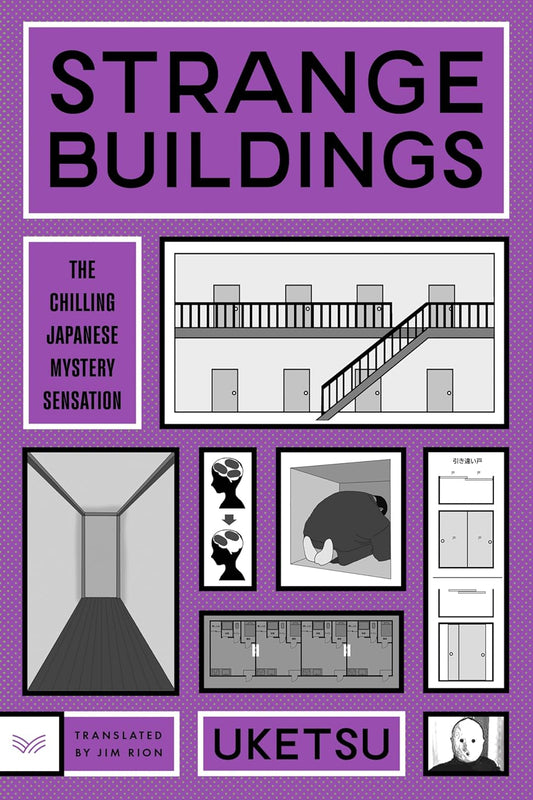 Book cover of 'Strange Buildings' with black text and images on a purple background