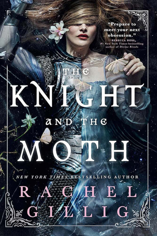 Book cover of 'The Knight and the Moth' featuring a person in armor with flowers.